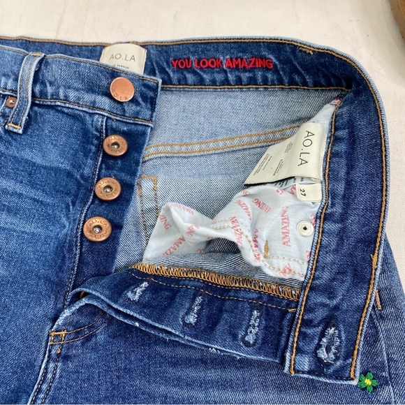 AO.LA Floral amazing high rise Girlfriend Slim Blue Jeans Size 27 - Picture 6 of 12